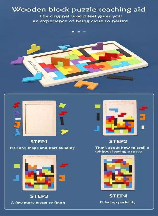 Samip Tetris Puzzles for Kids, Jigsaw Puzzle for Kids, Tangram Brain Teaser Game Russian Blocks Wood Intelligence 40 Pcs Teasers Toy Children Puzzle Toy(Multicolor) - Image 4